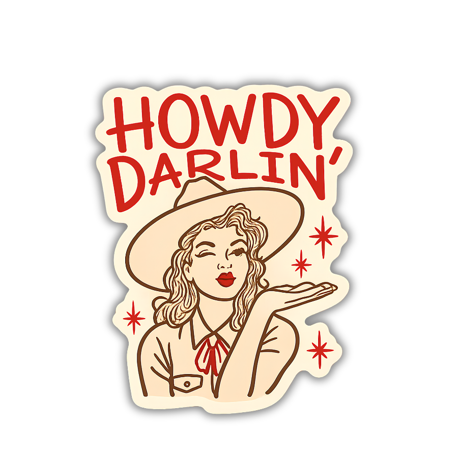 Howdy Darlin' Cowgirl Sticker, Western Cowgirl Decal Gift