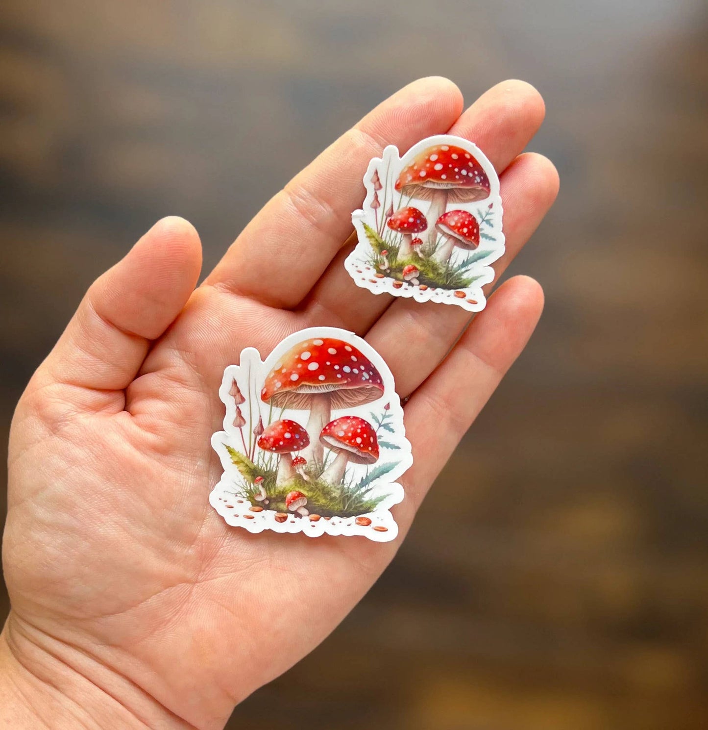 Red Mushroom Trio Vinyl Sticker: Large