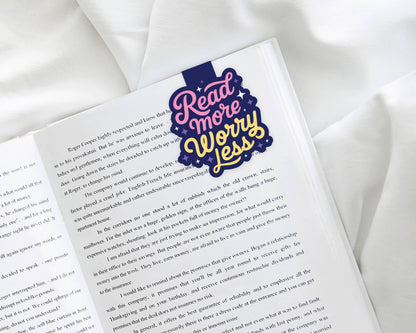 Magnetic Bookmark, Mental Health - Reading More Worry Less: Clear Cello Sleeve