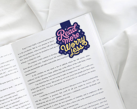 Magnetic Bookmark, Mental Health - Reading More Worry Less: Clear Cello Sleeve