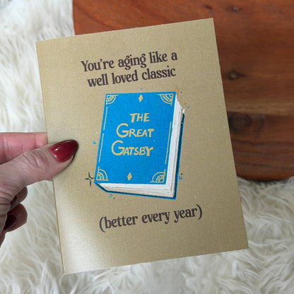 "Aging like a well loved classic" Bookish Birthday Card