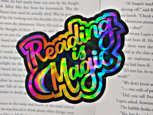 Reading is Magic Rainbow Holographic Sticker - BLACK