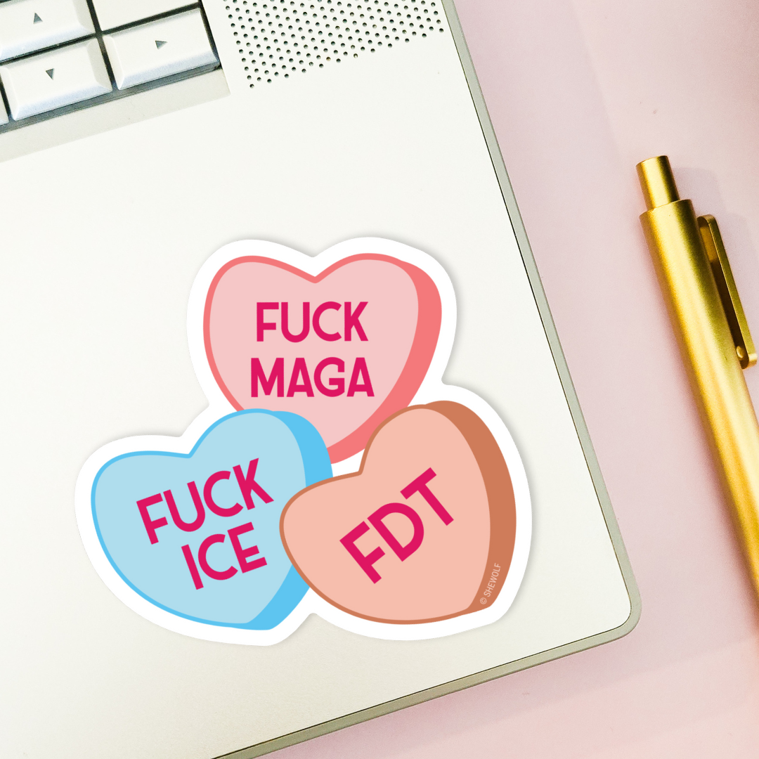 Sticker: Political Candy Heart — F*ck MAGA, F*ck ICE, FDT : Loose