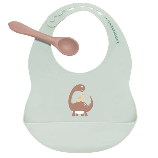 Fresh & Messy Silicone Bib & Spoon Set | Baby Dinosaur
