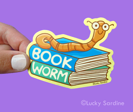 Bookworm, Book Worm & Glasses, Funny Nerd Vinyl Sticker