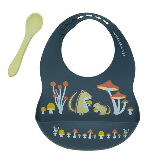 Fresh & Messy Silicone Bib & Spoon Set | Mostly Mushrooms