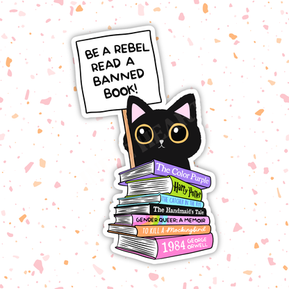Banned Books Rebel Cat Sticker