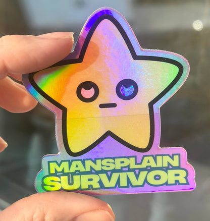 Mansplain Survivor Holographic Sticker
