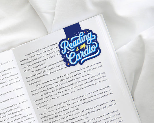 Funny Magnetic Bookmark, Typography - Reading is my Cardio: Clear Cello Sleeve