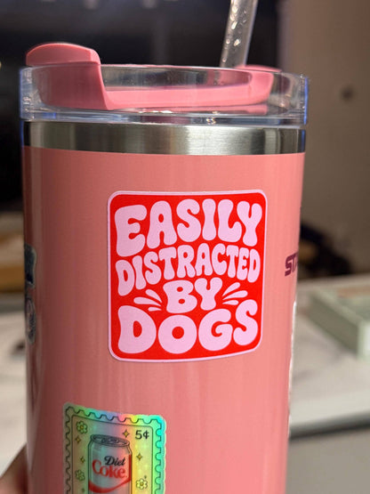 Easily Distracted by Dogs vinyl sticker: Pink