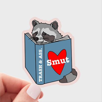 Trash & Ass Sticker - raccoon, book, read, smut, funny