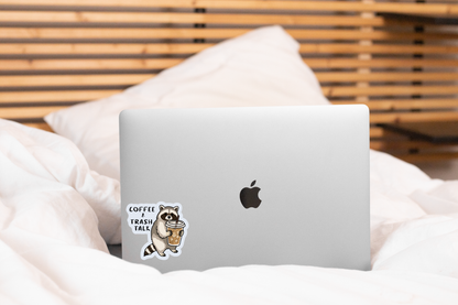 Coffee & Trash Talk Sticker - raccoon, sassy, food, hungry,