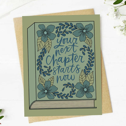 "Your next chapter starts now" Book Encouragement Card