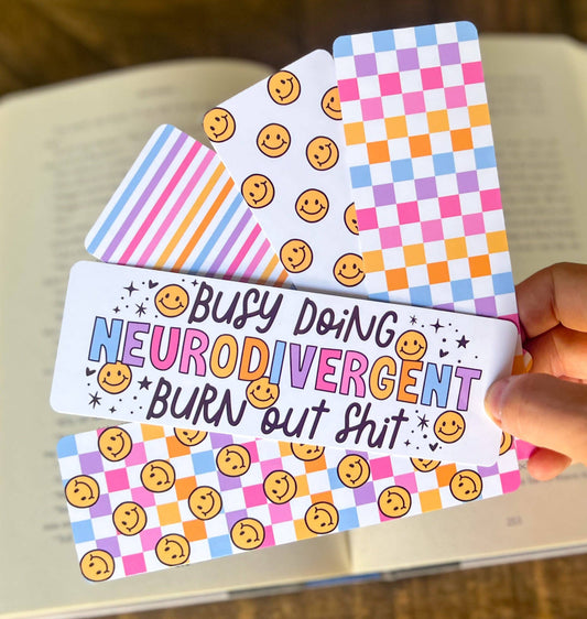 Neurodivergent Burn Out Bookmarks, Checker Smile Face: Neurodivergent Burn Out / Glossy - Laminated