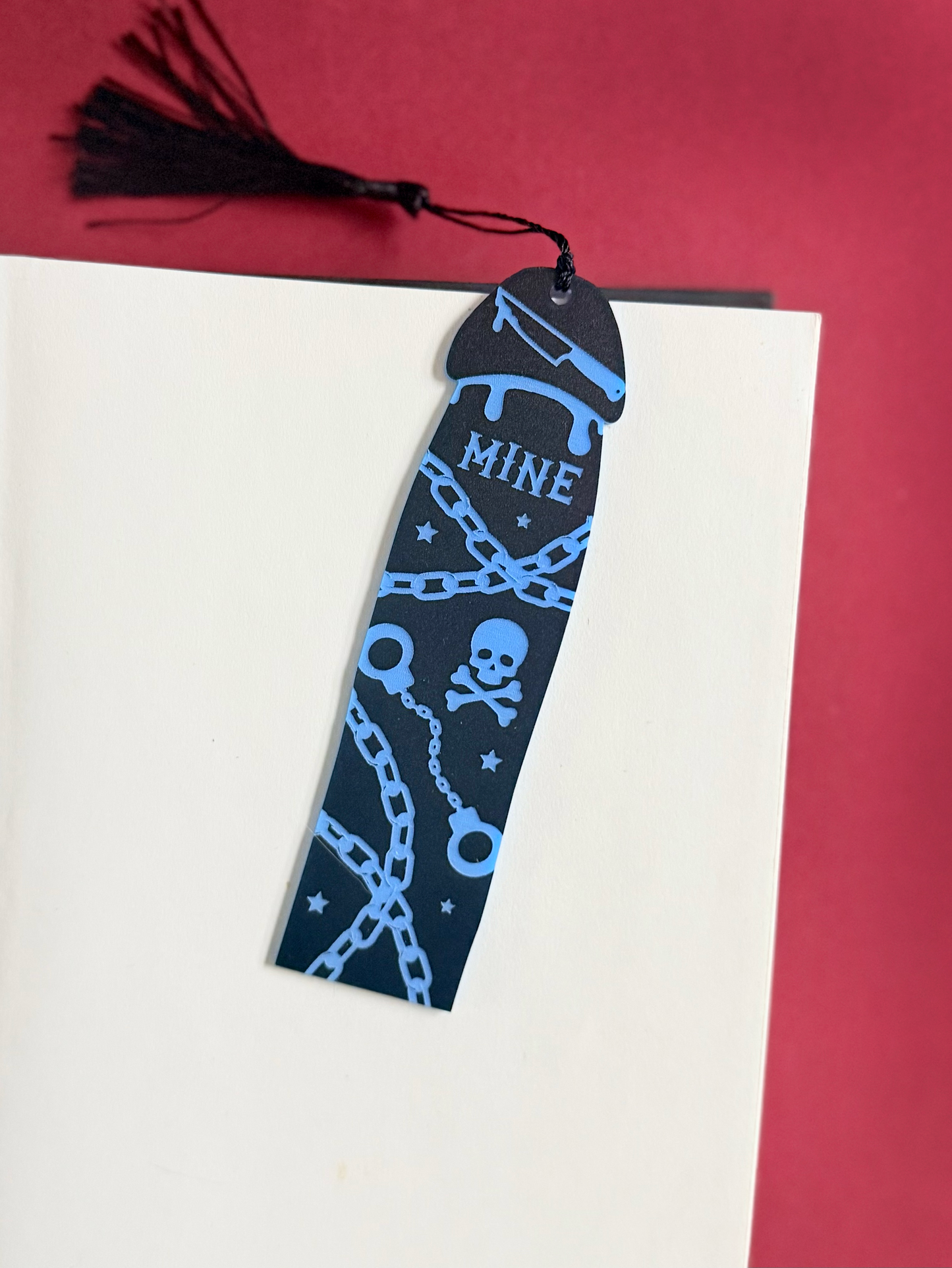 Dark Romance Cockmark Bookmark: Black/Engraved Blue