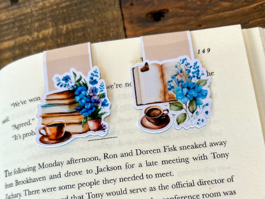 Blue Floral and Coffee, Magnetic Bookmark