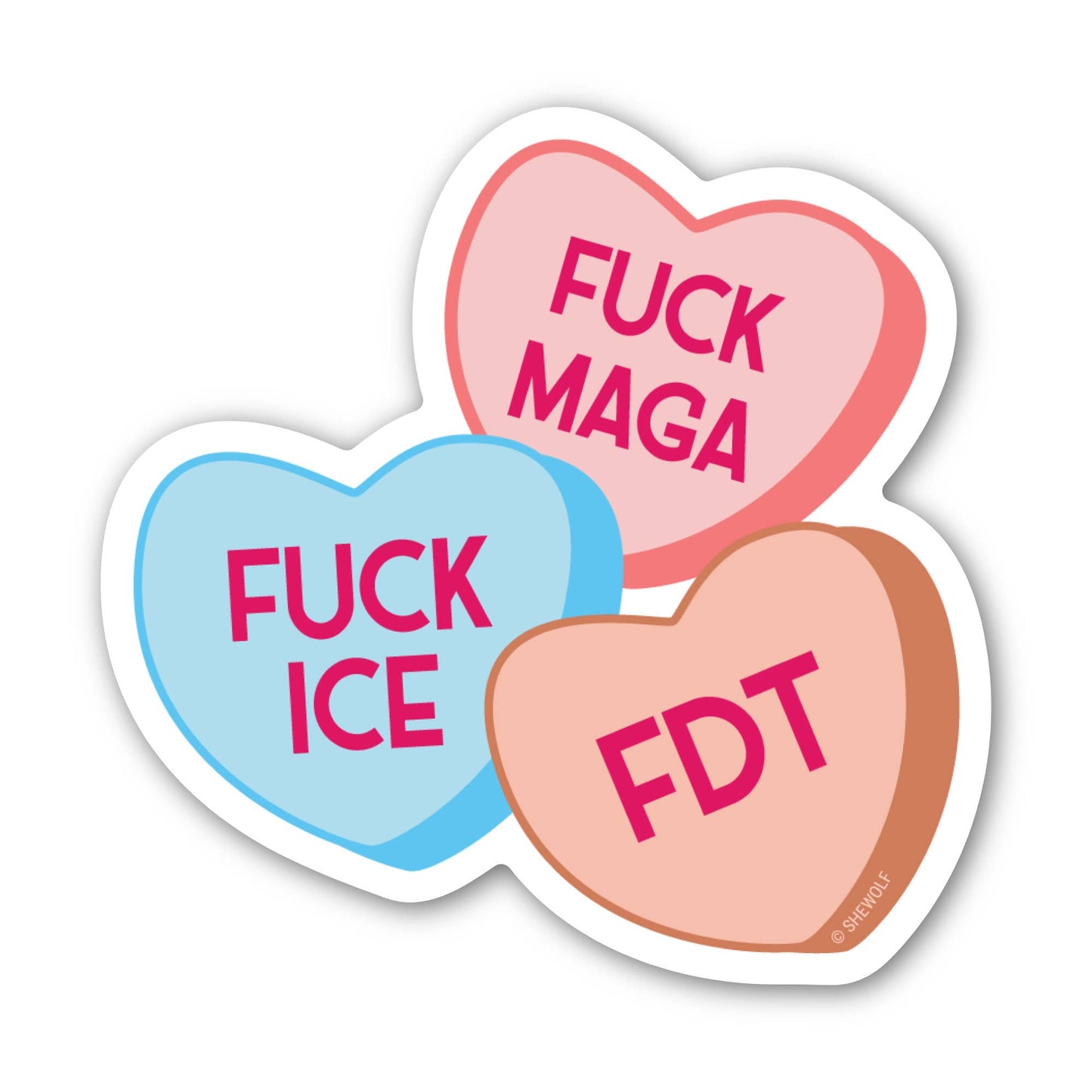 Sticker: Political Candy Heart — F*ck MAGA, F*ck ICE, FDT : Loose