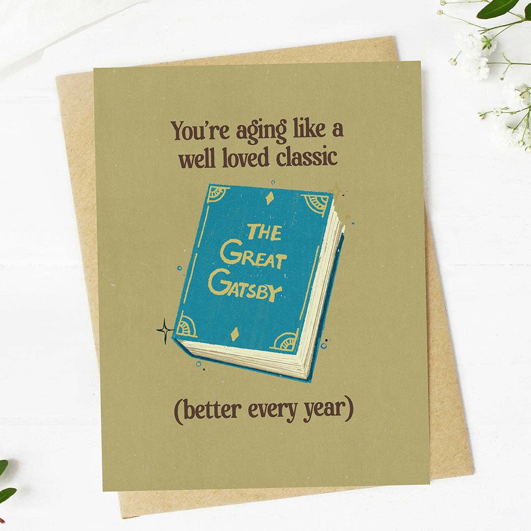 "Aging like a well loved classic" Bookish Birthday Card