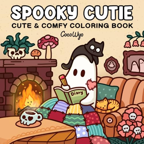 Spooky Cutie: Coloring Book for Adults and Teens Featuring Adorable Creepy Creatures in Cozy Hygge Moments for Relaxation (Cozy Spaces Coloring) cover image
