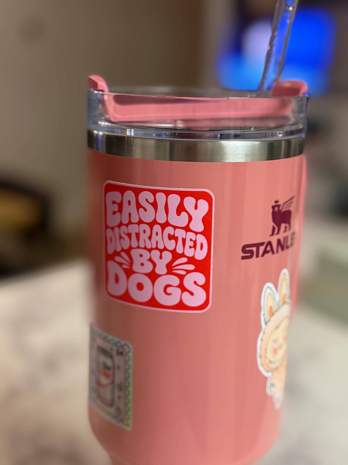 Easily Distracted by Dogs vinyl sticker: Pink