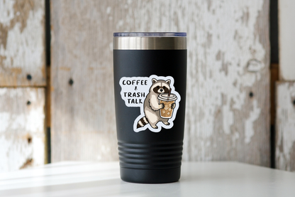 Coffee & Trash Talk Sticker - raccoon, sassy, food, hungry,