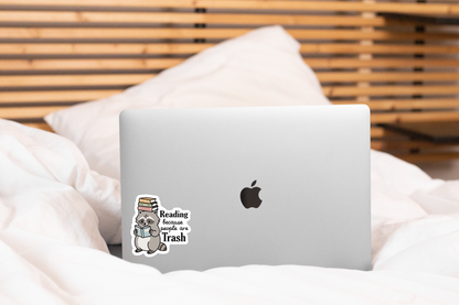 Reading because People are Trash Sticker - raccoon, book
