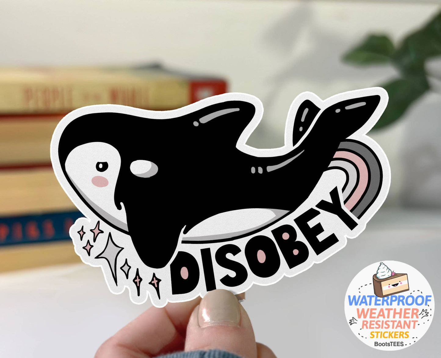Disobey Orca Sticker, 3" Waterproof Funny Quote Decal