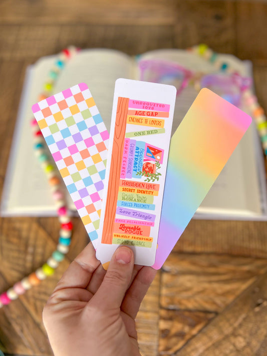 Book Trope Bookshelf Bookmark Set, Warm Tone: Glossy - Laminated / Book Tropes