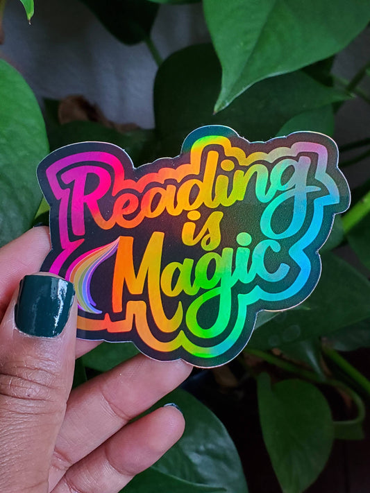 Reading is Magic Rainbow Holographic Sticker - BLACK