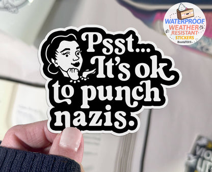 It's Ok to Punch Nazis Sticker Waterproof Anti-Fascist Decal