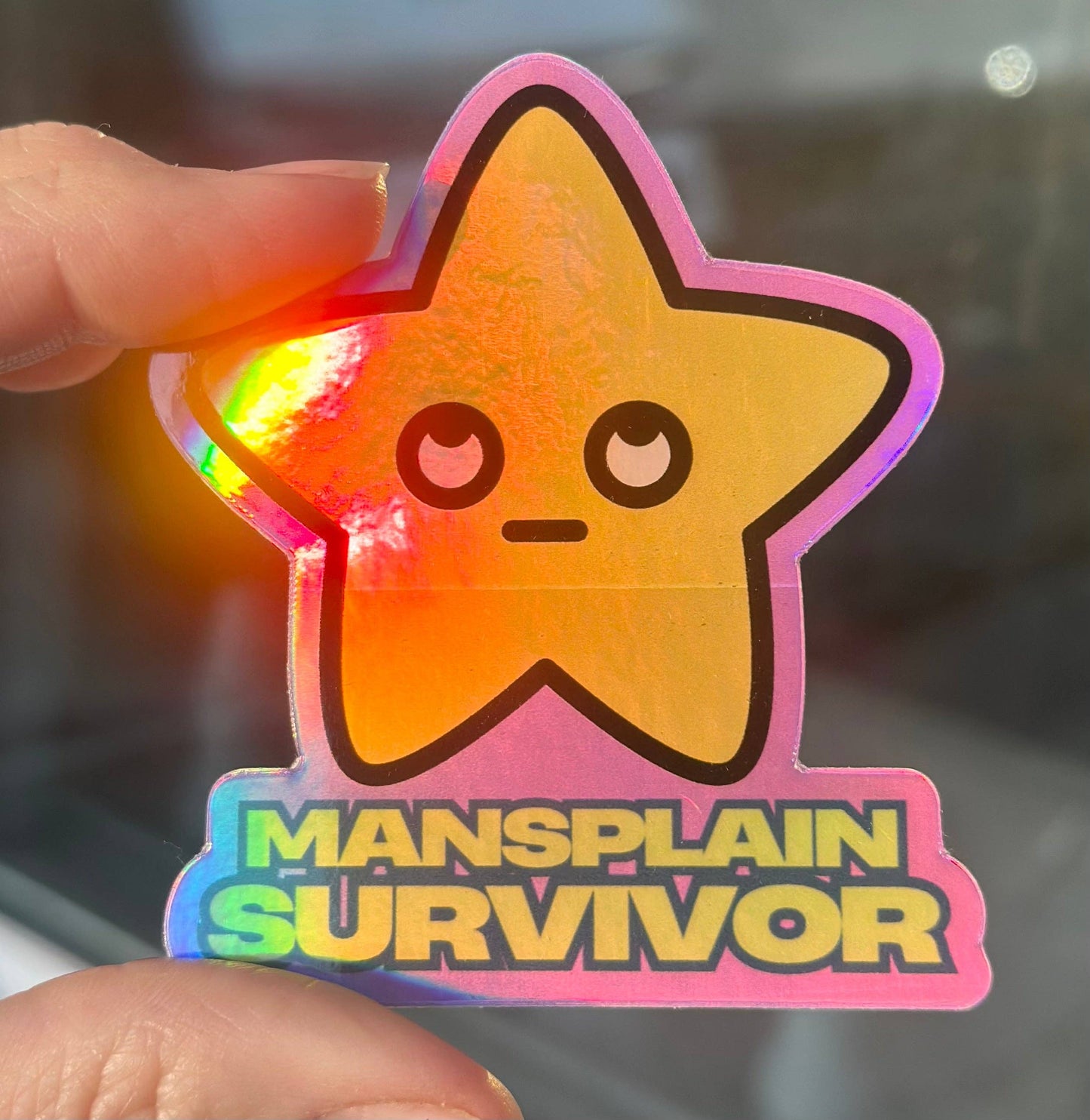 Mansplain Survivor Holographic Sticker