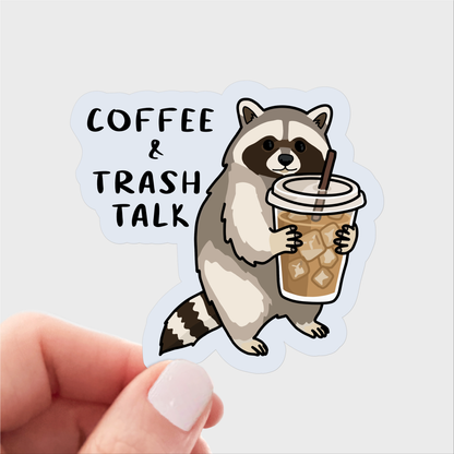 Coffee & Trash Talk Sticker - raccoon, sassy, food, hungry,