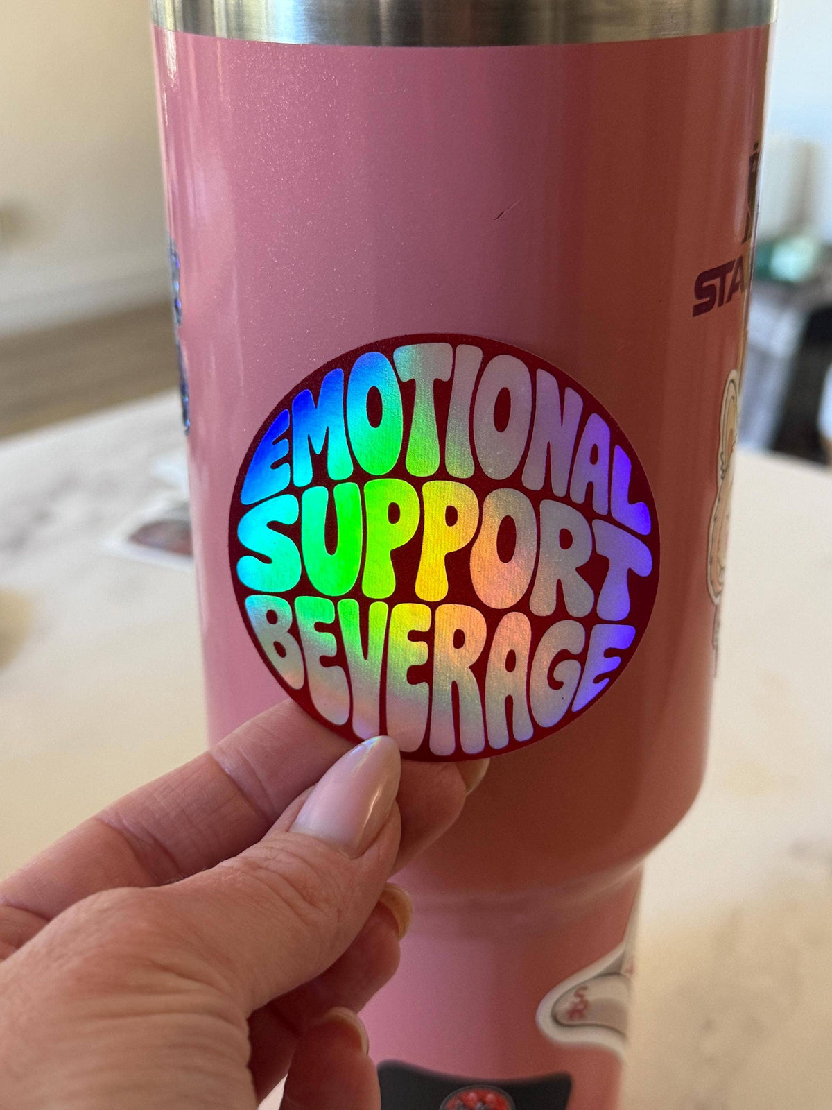 Emotional Support Beverage Sticker: Vinyl sticker