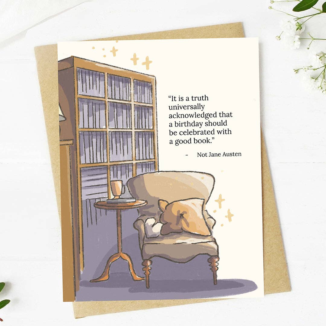 "Celebrated with a good book" Quote Bookish Birthday Card
