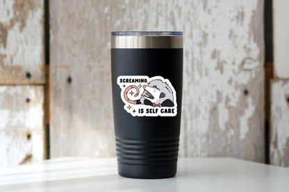 Screaming is Selfcare Sticker - possum, yell, funny, cute