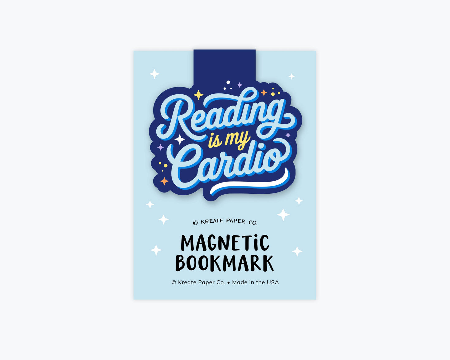 Funny Magnetic Bookmark, Typography - Reading is my Cardio: Clear Cello Sleeve