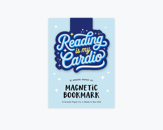 Funny Magnetic Bookmark, Typography - Reading is my Cardio: Clear Cello Sleeve
