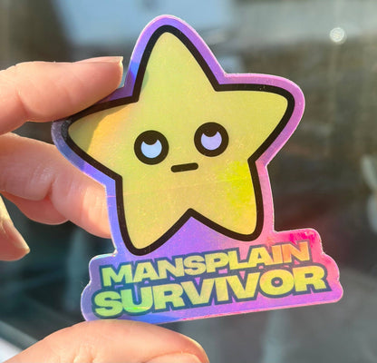 Mansplain Survivor Holographic Sticker