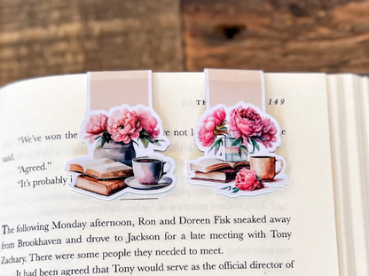 Pink Floral/Books, Magnetic Bookmark: Peonies